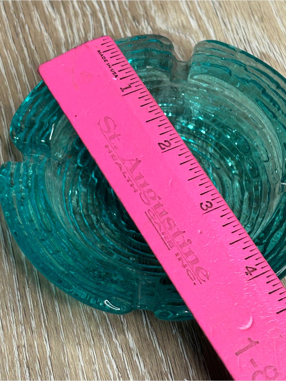 Vintage MCM Teal Aqua Heavy Glass Ashtray Catchall Trinket Dish Ripple Bark 4.5” - Picture 9 of 9